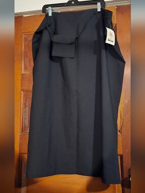 Bentley Plus Black Midi Skirt with Front Flap Pocket